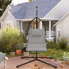 Hammock Chair with Stand and PA Coating Cushion, Hanging Swing Chair with Steel Frame for Indoor and Outdoor, Gray