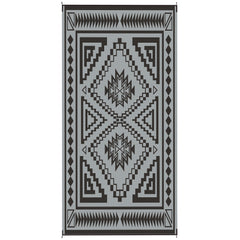 Reversible Outdoor Rug, Waterproof Plastic Straw with Carry Bag, 9' x 18', Black & Gray Square Patchwork