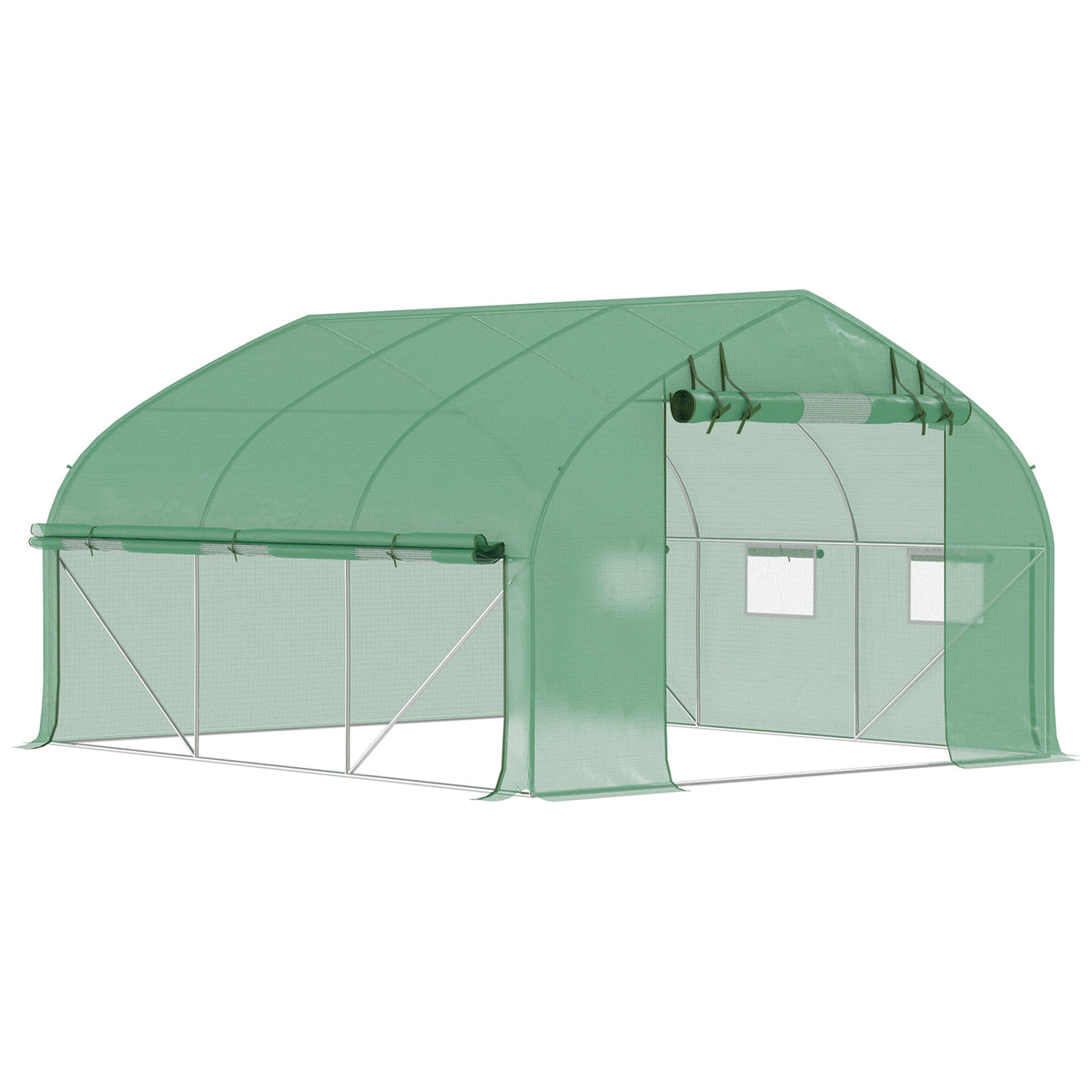 11.5' x 10' x 6.5' Walk-in Tunnel Greenhouse, Green House with Zippered Mesh Door, 7 Mesh Windows & Roll-up Sidewalls, Upgraded Gardening Plant Hot House with Galvanized Steel Hoops, Green