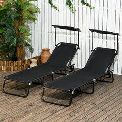 Chaise Pool Lounge Chairs Set of 2, Outdoor Sun Tanning Chairs, Reclining Back, Steel Frame and Side Pocket, Black