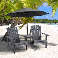Outdoor Wood Adirondack Chair Reclined Bench w/ Coner Table & Umbrella Hole