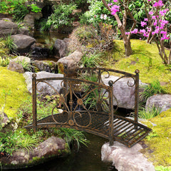 Garden Bridge 3.3FT, Decorative Classic Backyard Pond Bridge with Safety Railings Brown