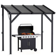 Hardtop Grill Gazebo, Lean-to BBQ Shelter with Polycarbonate Roof for Outdoor, Patio, Lawn