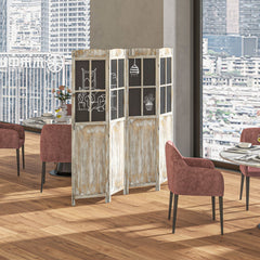 4 Panel Room Divider, 5.6' Tall Farmhouse Style Folding Indoor Portable Wood Privacy Screen with Black Boards, Hinged Freestanding Partition Wall Dividers for Home Office, Natural