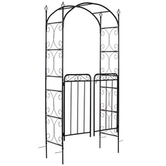 Garden Arch Arbor with Gate, Metal Arch Trellis, Garden Archway for Climbing Vines, Wedding Ceremony Decoration, Black