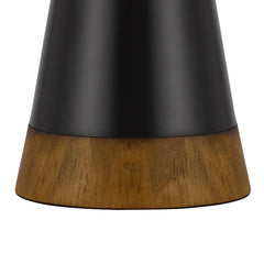 30 Inch 3 Way Table Lamp, Beige Mica Shade, Rubberwood and Black Metal Body