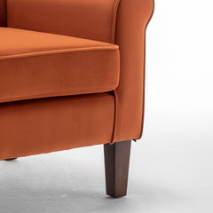 Traditional Rolled Arm Armchair, Solid Birch Wood Frame with Tapered Brown Legs, Polyester Blend Printed Cloth Upholstered Chair with Foam Filled Seat for Living Room Office