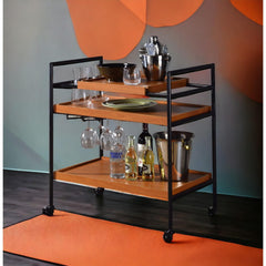 Aphrodite Honey Oak & Black Finish Serving Cart