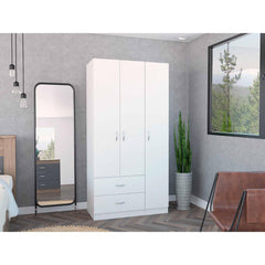 Crown 3 Door Armoire with Drawers, Shelves, and Hanging Rod -White