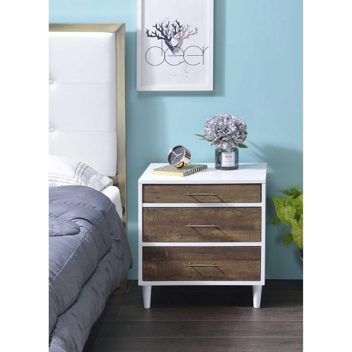 Atlas White & Weathered Oak Finish Accent Table