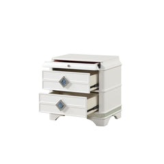 Aeneas Modern Style 2-Drawer Night stand Made with Wood, Hidden Jewelry Drawer and Crystal Accents in White