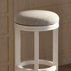 Story Bar-Height Wood Backless Barstool with Upholstered Gray Swivel Seat, White Frame, 1PC