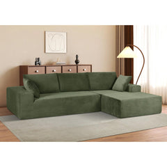 Moon Convertible Sectional Sofa in Soft Corduroy, Modern Comfy Couch with Full Foam Cushioning, Cozy Sleeper Sectional for Living Room, Bedroom, No Assembly Required, Dark Green - Right Facing