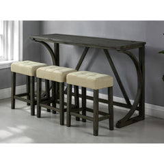 Brown Dining Room 4pc Set Functional Unique Dining Table w USB 3x Stools Tufted Beige Seats Kitchen