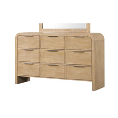 Contemporary Style Natural Finish 1pc Dresser Only Solid Rubber wood Bedroom Furniture 9-Drawers Metal Finger Pulls