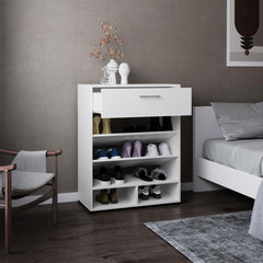 Vista Shoe Rack, 3-Tier, One Drawer, Five Shelves, Shoe Storage, White