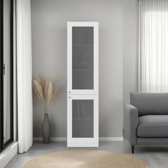 Home Double Glass Door Bookcase Cabinet with 5 Interior Shelves for Linen or Décor Storage for Living Rooms, Bedrooms or Laundry Rooms