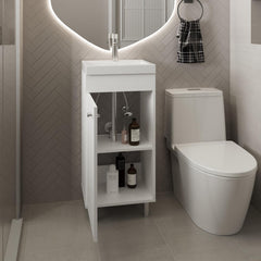 Hector Freestandin Bathroom Vanity With One Door, Two Shelves, Sink Base Cabinet, White