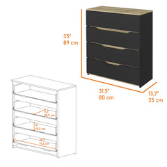 Vista Dresser, Superior Top, Four Drawers -Black / Light Oak