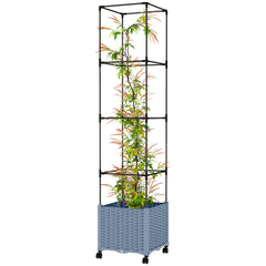 Raised Garden Bed with Trellis, Tomato Cage with Lockable Wheels, Self Watering Planter Box with Drainage Holes, Gray