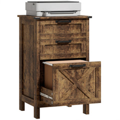 Vertical File Cabinet with 3 Drawers, Rustic Farmhouse Office Storage Cabinet for A4, Letter Size, Rustic Brown