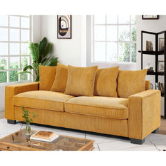 Odysseus Corduroy Sofa with 5 Matching Toss Pillows, Sleek Design, Spacious and Comfortable 3 Seater Couch for Modern Living Room, Large, Ginger