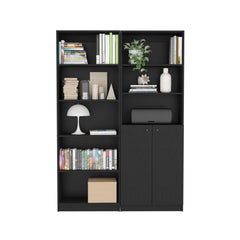Odysseus 2 Piece Home Bookcase set, 49" Wide with 8 Shelves and Double Door Cabinet, Living Room Set Black