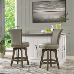 Eden 27" Armless Swivel Counter Height Bar Stool, Heathered Grey Linen