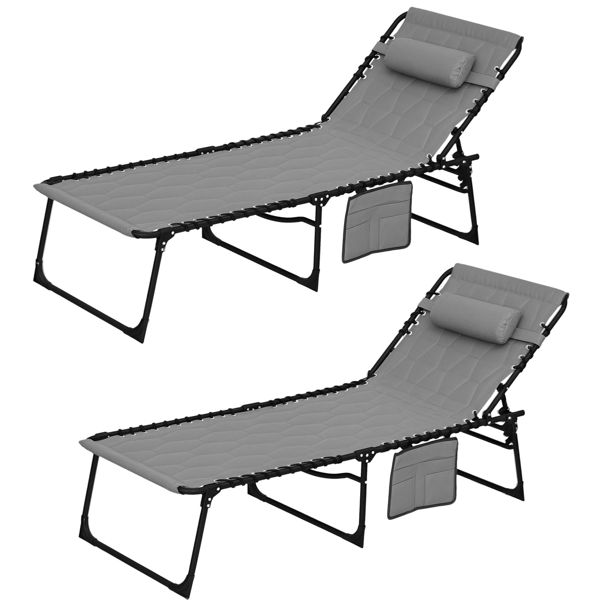 Folding Chaise Lounge Set with Reclining Back, 25.6" x 74" x 14.2", Gray