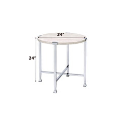 Agamemnon White Oak & Chrome Finish End Table