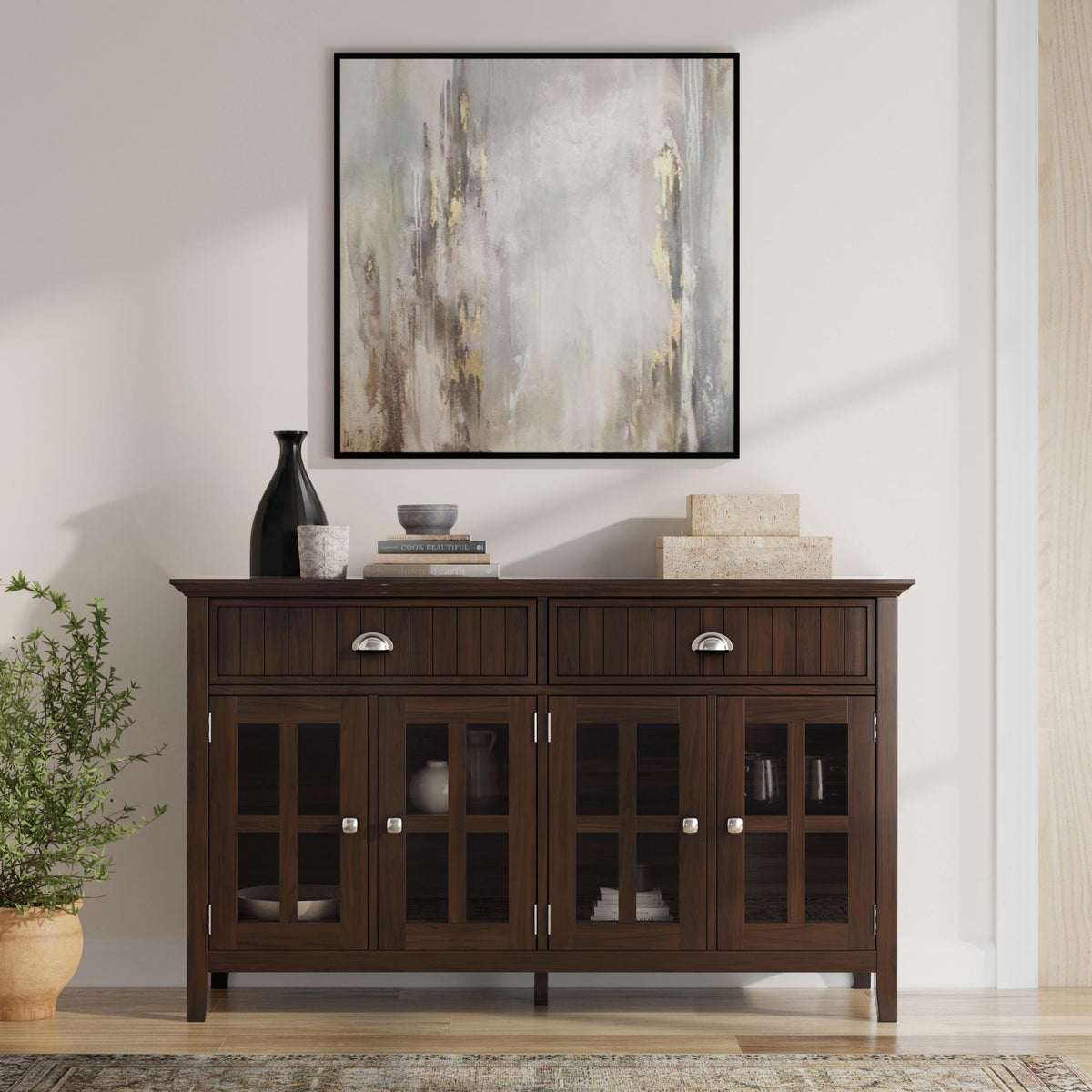 Eternity 60 inch Wide Solid Wood Large Sideboard Buffet in Brunette Brown