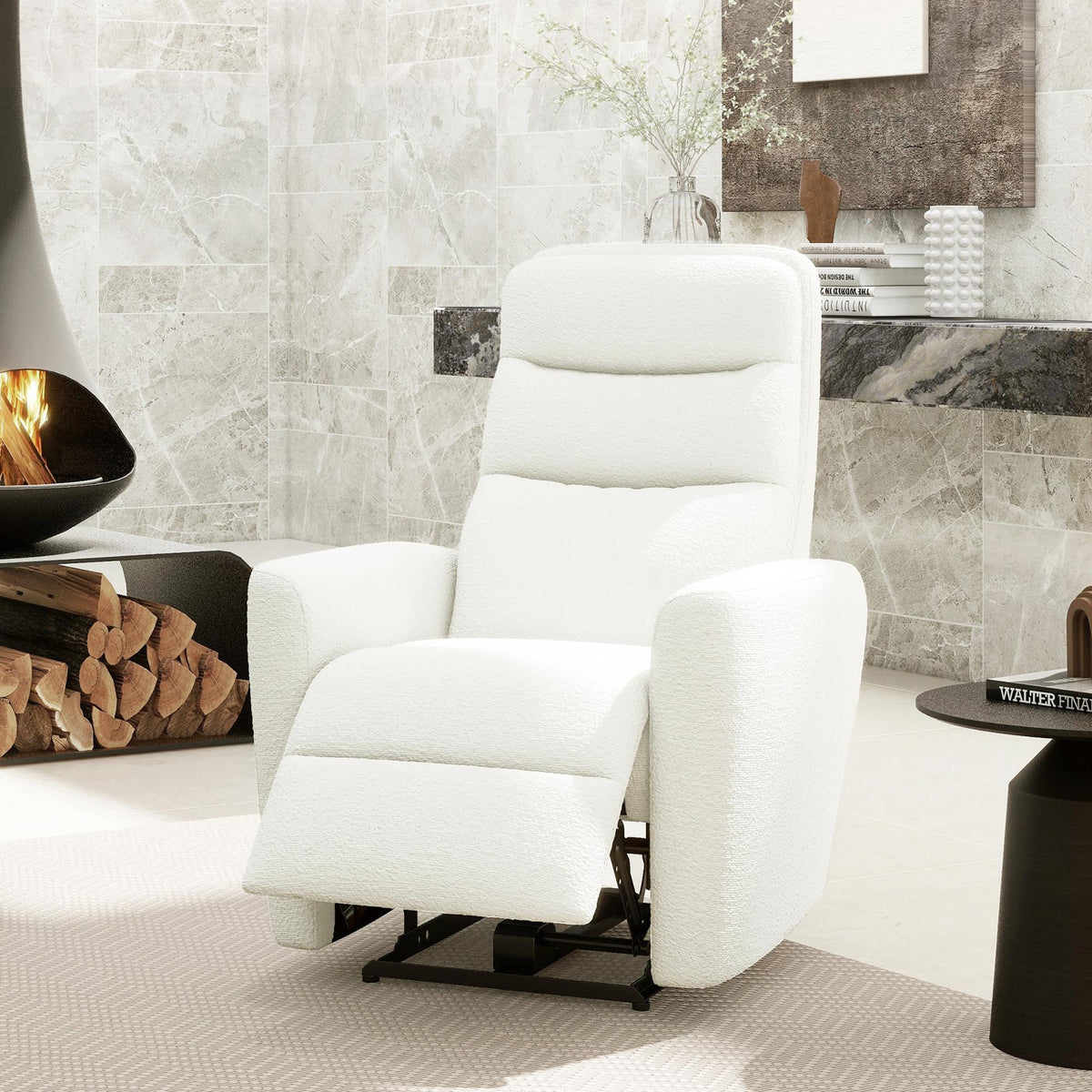 Saturn 35.5" High-Back Power Recliner Motion Chair, Chiffon White Boucle