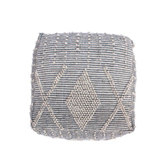 Log Large Handcrafted Faux Yarn Pouf, Ivory and Grey