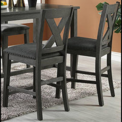 Modern Contemporary Dining Room Furniture Chairs Set of 2 Counter Height Chairs Gray Finish Wooden High Chair X Back Design Cushion Seat