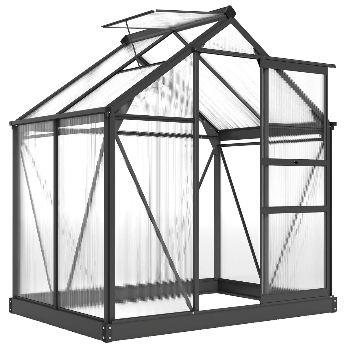 Polycarbonate Greenhouse, Heavy Duty Outdoor Aluminum Walk-in Green House Kit Vent Door, 6.2'x4.3'x6.6' Gray