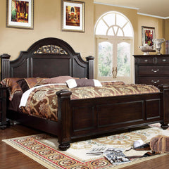 Sun King Size Bed 1pc Contemporary Style Dark Walnut Bedroom Furniture Formal Floral Design in Headboard