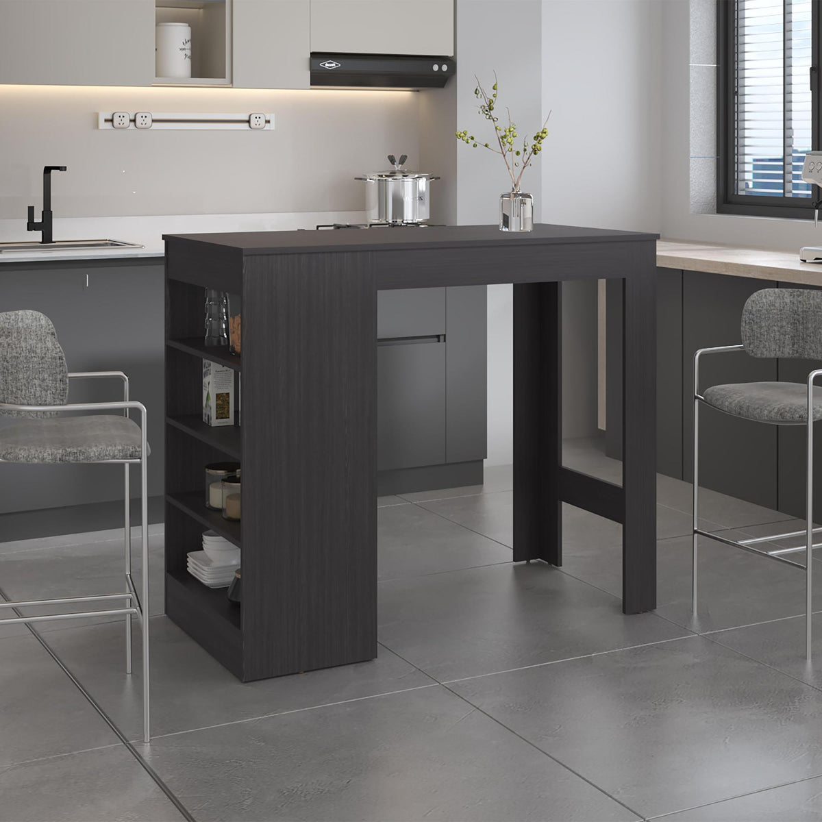 Electra Counter Table with 4 Storage Shelves, Compact Home Bar, Dinning Room or Kitchen Furniture, With Space-Saving Modern Design