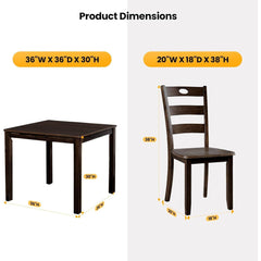 Transitional Style 5pc Dining Table Set 1x Table & 4x Chairs Square Dining Table Slat Back Chairs Espresso Finish