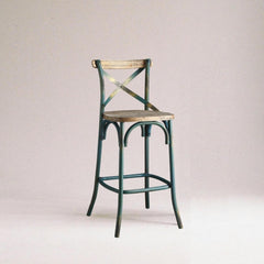 Antique Turquoise Finish Metal Frame Vintage Style Bar Chair 1pc Wooden Seat Dining Furniture