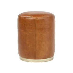 Menelaus 16" Round Leather Ottoman Stool, Camel Brown Leather