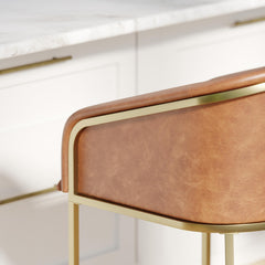 26" Modern Counter Stool,  Tobacco Brown Faux Leather & Gold Steel Frame, 1PC