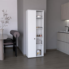 CASSANDRA E-SHOP Cary 67" H Kitchen Storage Cabinet With One Door, Five Interior Shelves and Five Exterior Shelves,White
