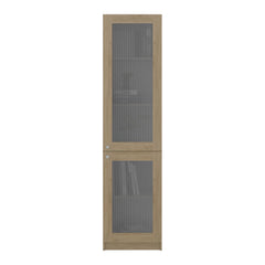 Home Double Glass Door Bookcase Cabinet with 5 Interior Shelves for Linen or Décor Storage for Living Rooms, Bedrooms or Laundry Rooms