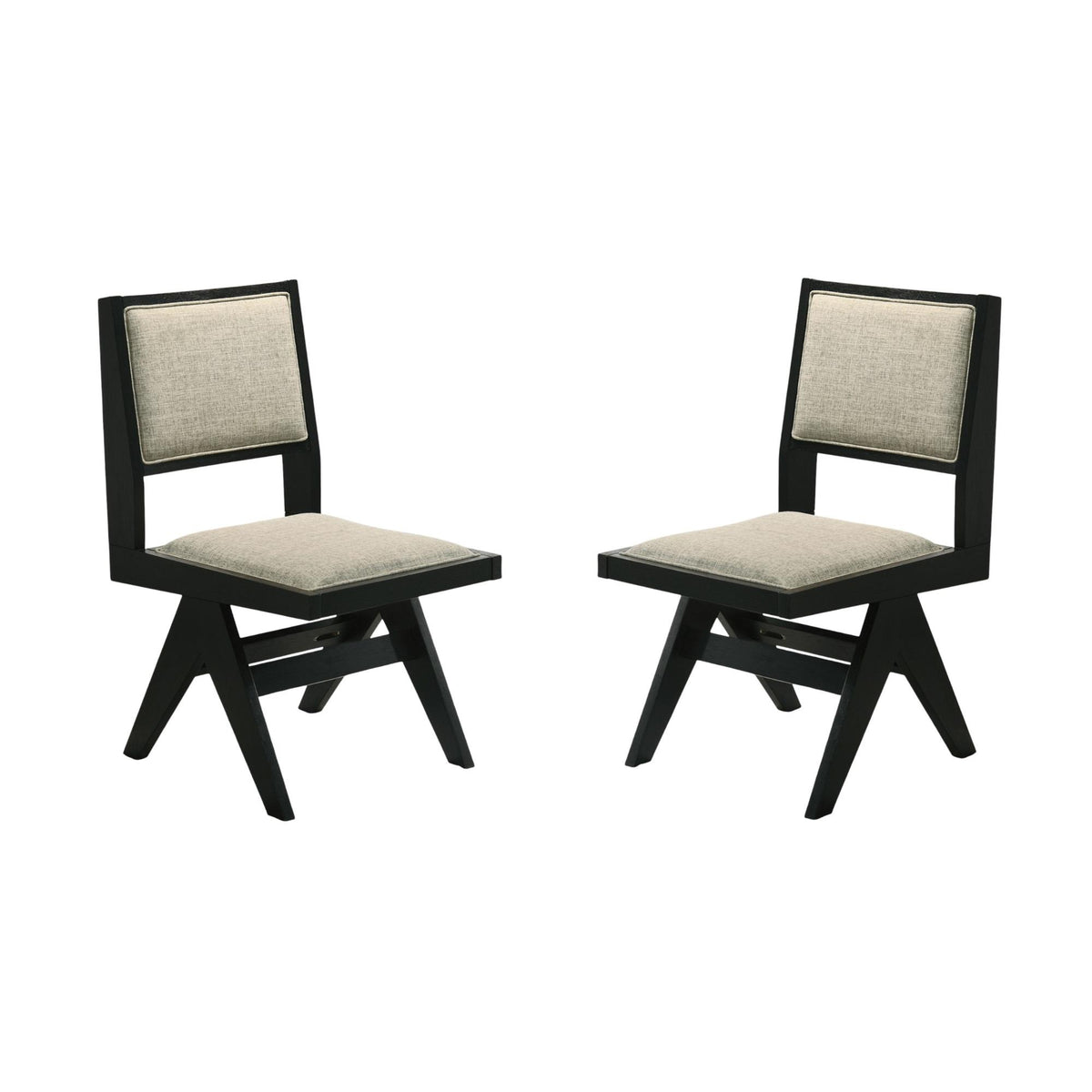 Contemporary Black Color 2pc Dining Side Chairs Light Gray Fabric Upholstered Chairs Arms Dining Room