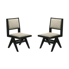 Contemporary Black Color 2pc Dining Side Chairs Light Gray Fabric Upholstered Chairs Arms Dining Room