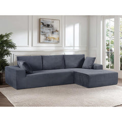 Moon Convertible Sectional Sofa in Soft Corduroy, Modern Comfy Couch with Full Foam Cushioning, Cozy Sleeper Sectional for Living Room, Bedroom, No Assembly Required, Dark Gray - Right Facing