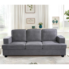 Modern Velvet Sofa, Comfortable 3 Seater Couch with Deep Seating and High-Density Foam, Loose Back Cushions, Wide Arms, Living Room Furniture for Home, Apartment, Office, Grey