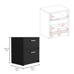Crest 2 Drawers Nightstand , End Table, Side Table Metal Handles -Black