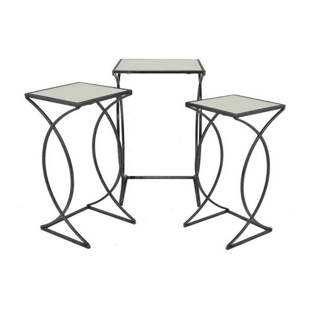 Electra Plant Stand Table Set of 3, Curved Base, Modern Black Finished Metal