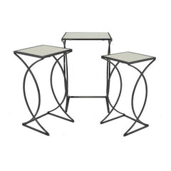 Electra Plant Stand Table Set of 3, Curved Base, Modern Black Finished Metal